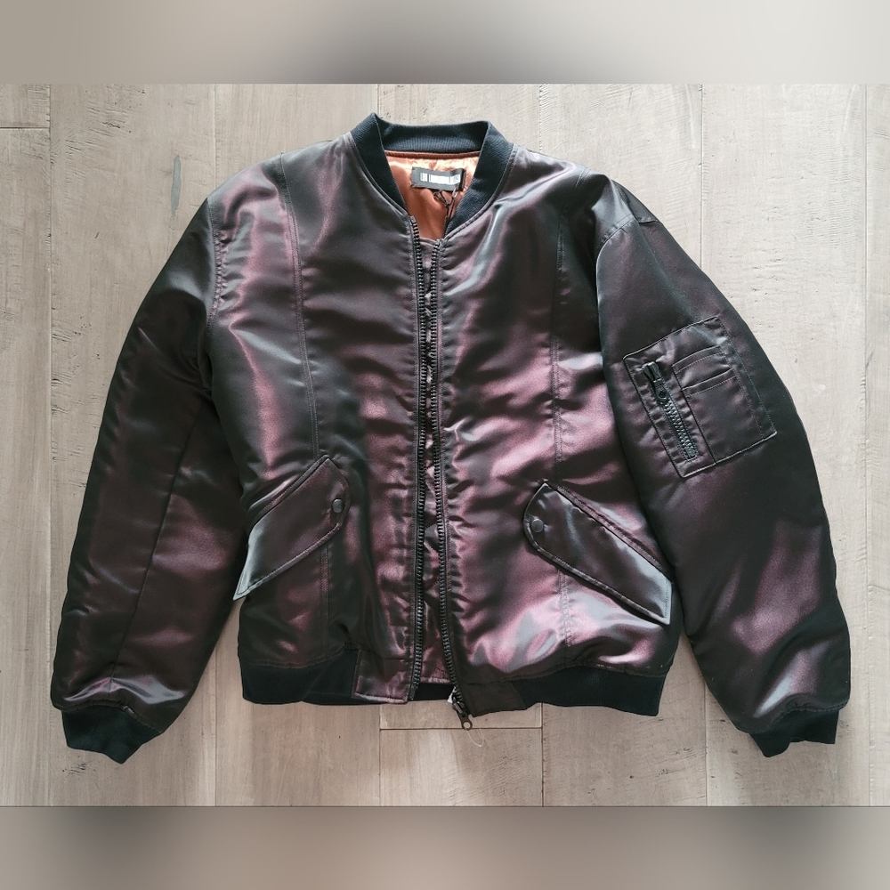 New LGN Louis Gabriel Nouchi Luxury Reversable Military Bomber Jacket / Burgundy